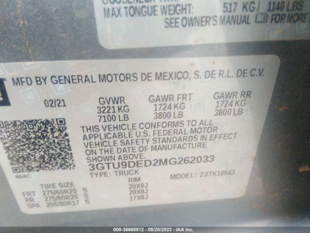 3GTU9DED2MG262033 GMC Sierra 1500 Slt