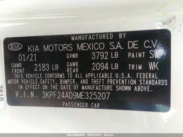 KIA Forte Lxs 2021 3KPF24AD9ME325207 Image 9