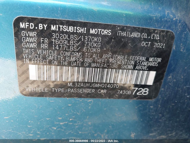 ML32AUHJ6MH014070 Mitsubishi Mirage Es/le/carbonite Edition