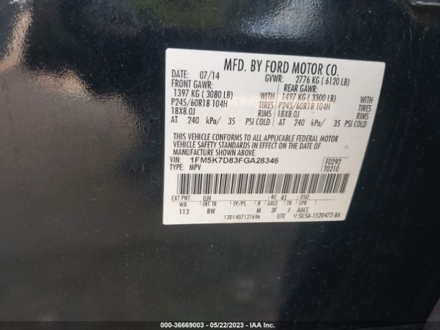1FM5K7D83FGA28346 Ford EXPLORER XLT