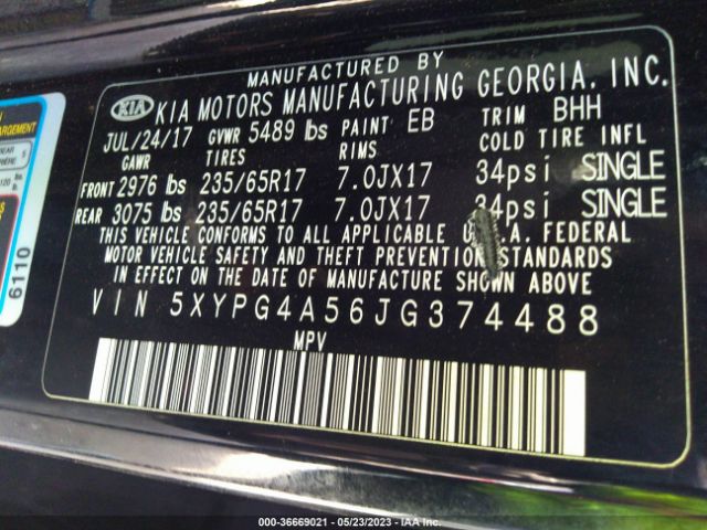 5XYPG4A56JG374488 KIA Sorento Lx V6