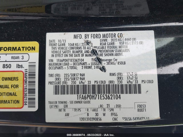 Ford FUSION SE 2014 1FA6P0H71E5362104 Image 9