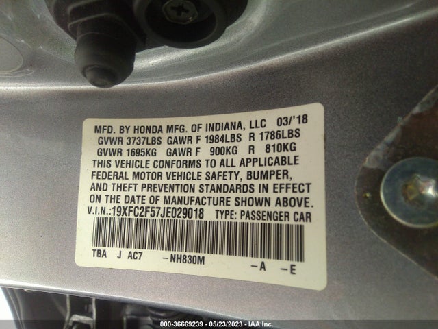 Honda Civic Sedan Lx 2018 19XFC2F57JE029018 Image 9