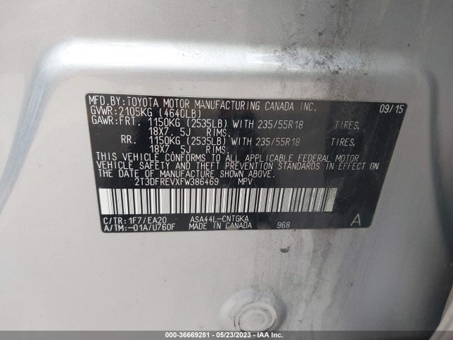 Toyota Rav4 Limited 2015 2T3DFREVXFW386469 Image 9