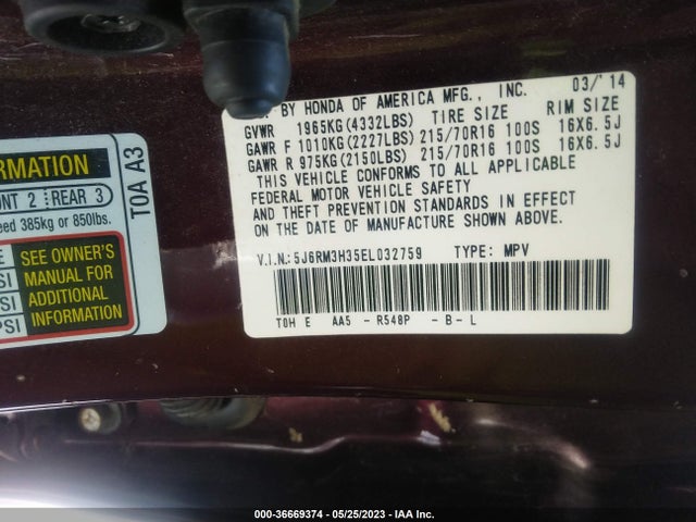 Honda CR-V LX 2014 5J6RM3H35EL032759 Image 9