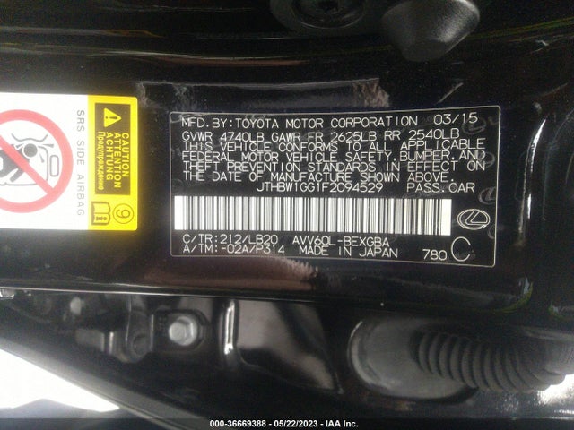 JTHBW1GG1F2094529 Lexus Es 300h Hybrid