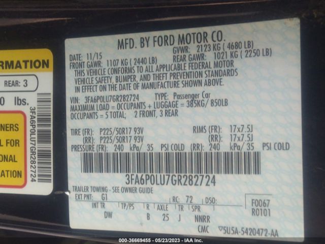 3FA6P0LU7GR282724 Ford Fusion Se Hybrid
