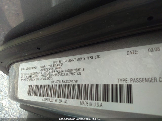 2009 SUBARU LEGACY SPECIAL EDITION VIN: 4S3BL616897220786