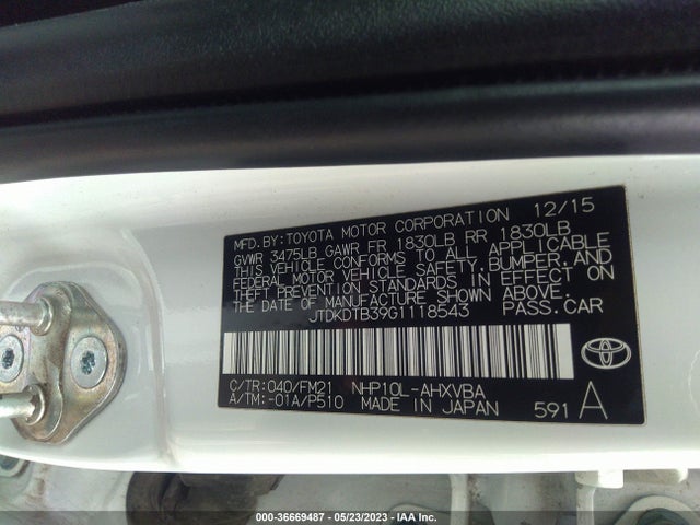 Toyota Prius C One/two/three/four 2016 JTDKDTB39G1118543 Image 9
