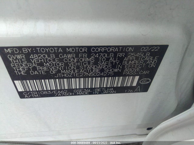 JTHGZ1E27N5024275 Lexus Is Is 350 F Sport