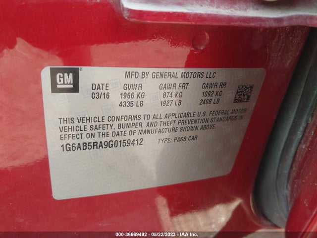 Продаж на аукціоні авто 2016 Cadillac Ats Sedan Luxury Collection Rwd, vin: 1G6AB5RA9G0159412, номер лоту: 36669492