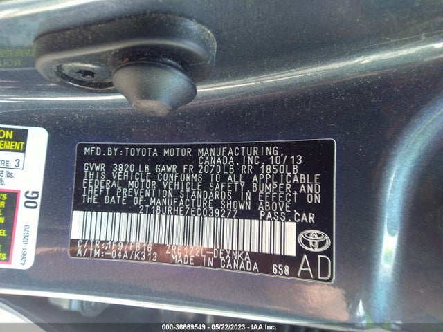 2014 TOYOTA COROLLA L/LE/S/S PLUS/LE PLUS VIN: 2T1BURHE7EC039277