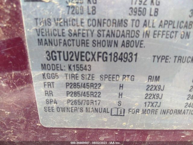 3GTU2VECXFG184931 GMC Sierra 1500 Slt