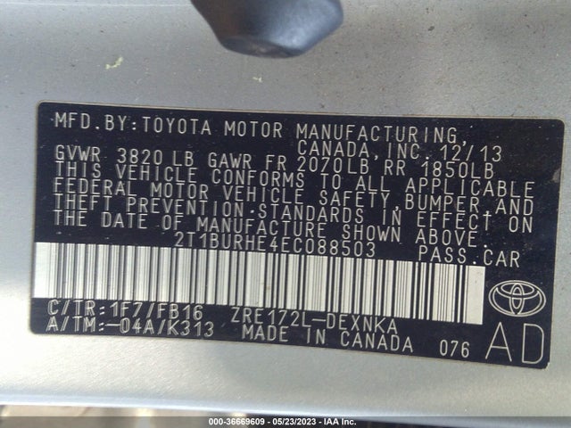 Toyota Corolla L/le/s/s Plus/le Plus 2014 2T1BURHE4EC088503 Image 9