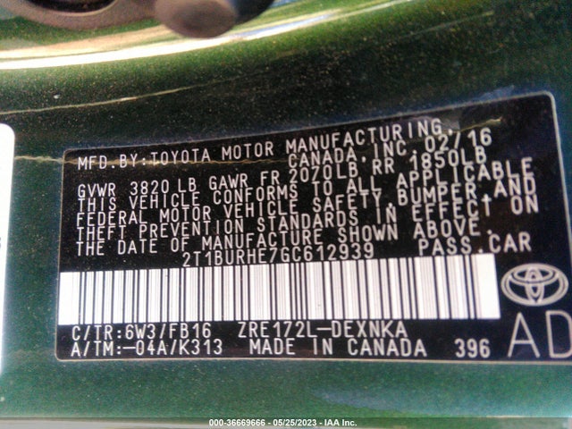 Toyota Corolla L/le/s/s Plus/le Plus 2016 2T1BURHE7GC612939 Image 9