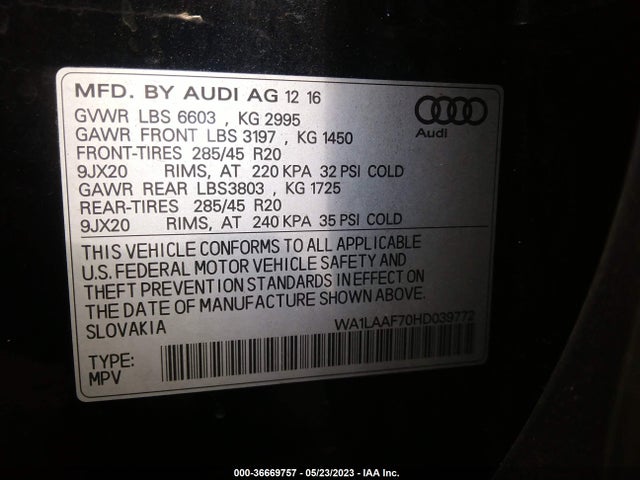 WA1LAAF70HD039772 Audi Q7 Premium Plus