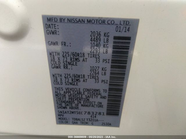5N1AT2MT5EC783281 Nissan Rogue Sl