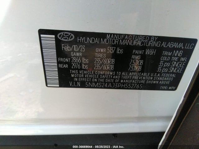 2023 HYUNDAI SANTA FE SEL VIN: 5NMS24AJ3PH552765