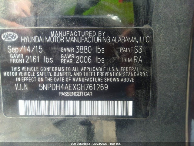 2016 HYUNDAI ELANTRA SE VIN: 5NPDH4AEXGH761269