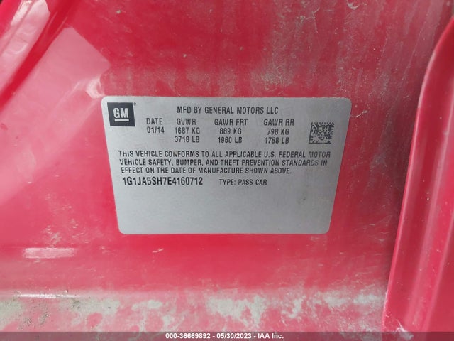 Chevrolet SONIC LS 2014 1G1JA5SH7E4160712 Image 10