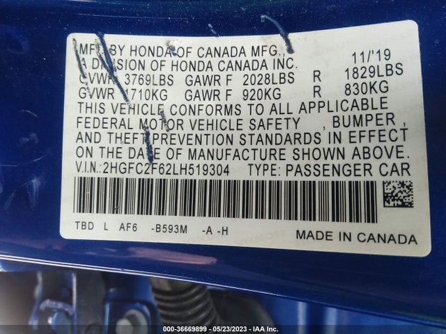 Honda Civic Sedan Lx 2020 2HGFC2F62LH519304 Image 9