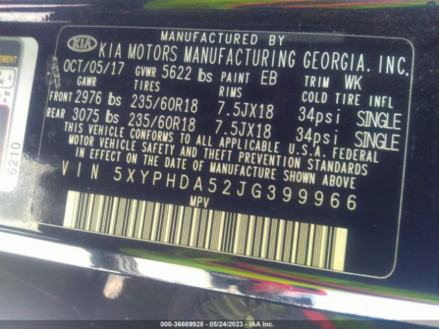 5XYPHDA52JG399966 KIA Sorento Ex V6