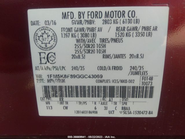 1FM5K8F89GGC43069 Ford Explorer Limited