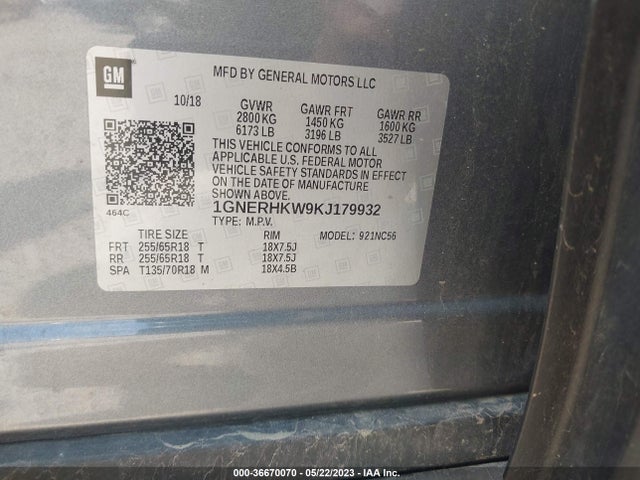 Chevrolet Traverse Lt Leather 2019 1GNERHKW9KJ179932 Image 11