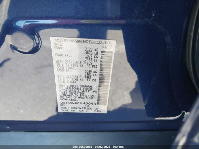5N1AT2MV4HC840043 Nissan Rogue Sl