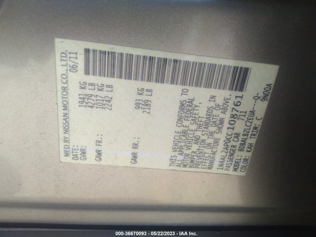2012 NISSAN ALTIMA 2.5 S VIN: 1N4AL2AP0CC108761