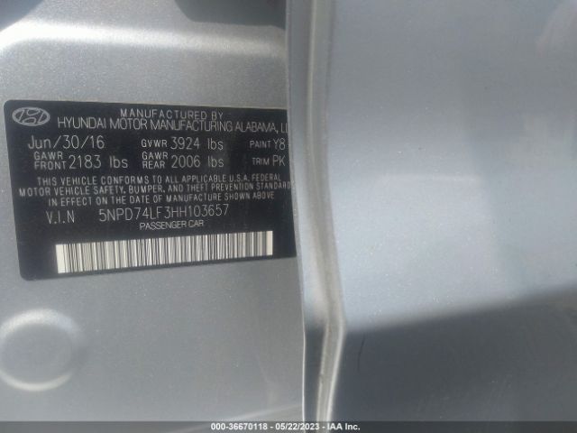 5NPD74LF3HH103657 Hyundai ELANTRA SE