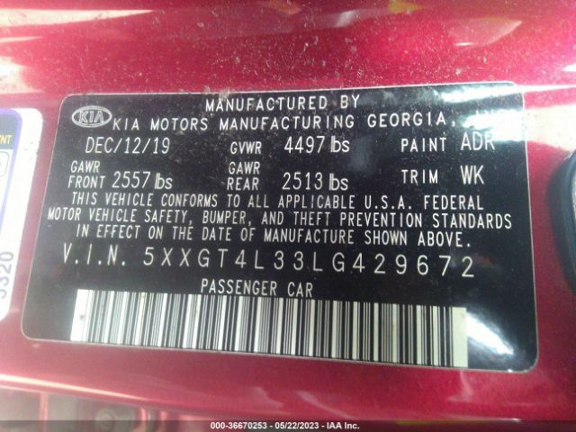 5XXGT4L33LG429672 KIA Optima S