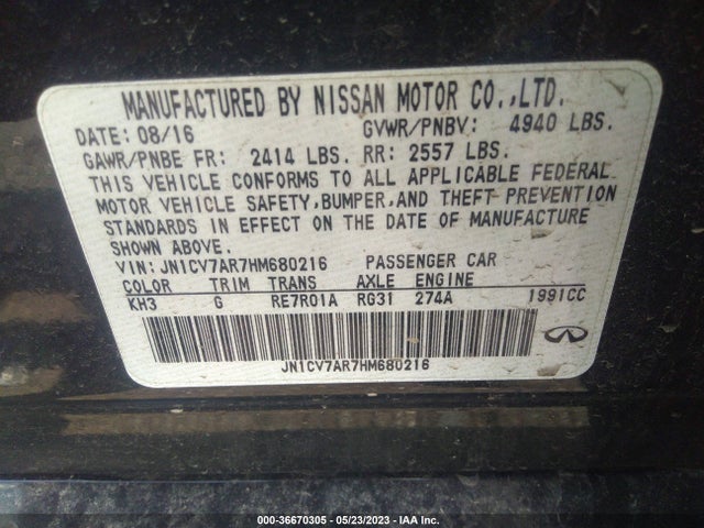 JN1CV7AR7HM680216 Infiniti Q50 2.0t Premium
