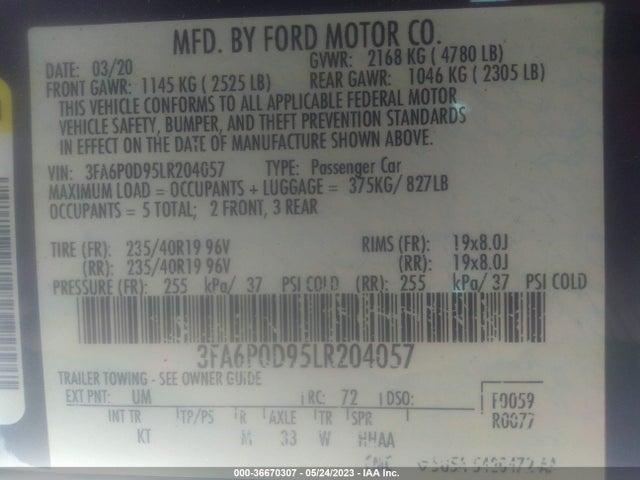 2020 FORD FUSION 3FA6P0D95LR204057 Photo 8