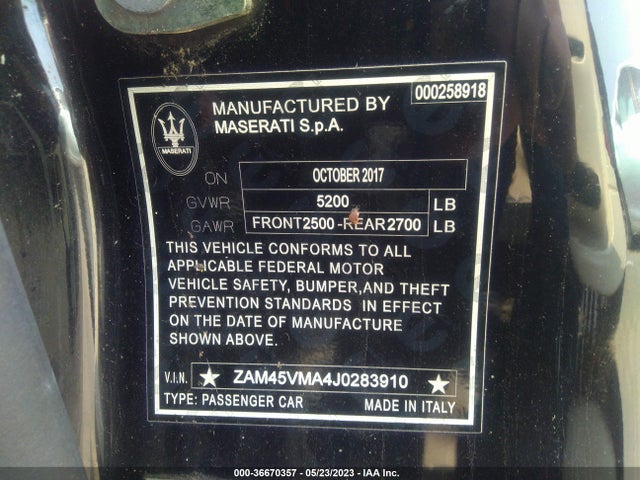 2018 Maserati Granturismo, VIN: ZAM45VMA4J0283910