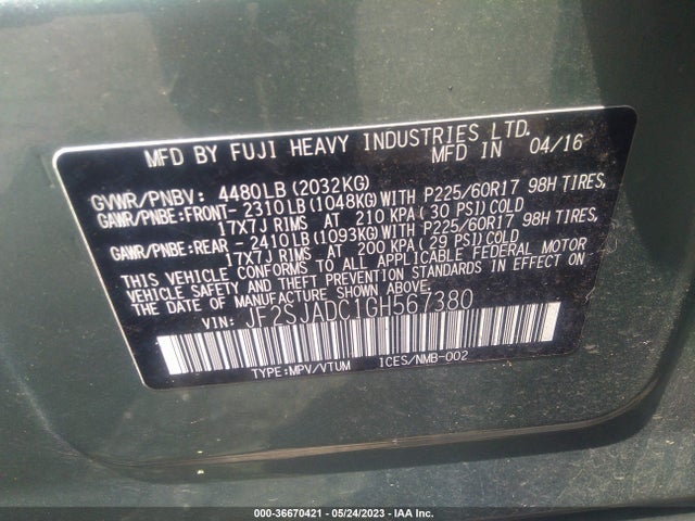JF2SJADC1GH567380 Subaru Forester 2.5i Premium