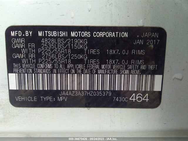 JA4AZ3A37HZ035379 Mitsubishi Outlander Se