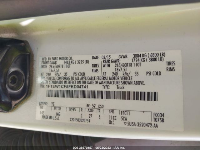 1FTEW1CF5FKD04741 Ford F-150 Xl/lariat