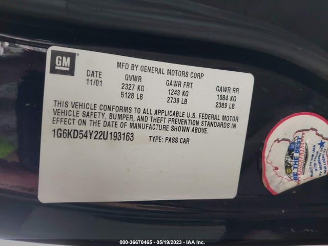 2002 CADILLAC DEVILLE VIN: 1G6KD54Y22U193163