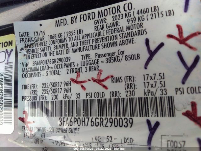 3FA6P0H76GR290039 Ford FUSION SE