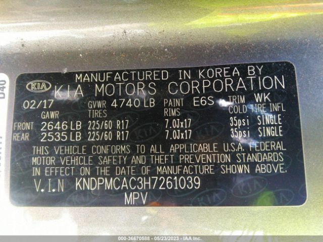 KNDPMCAC3H7261039 KIA Sportage Lx