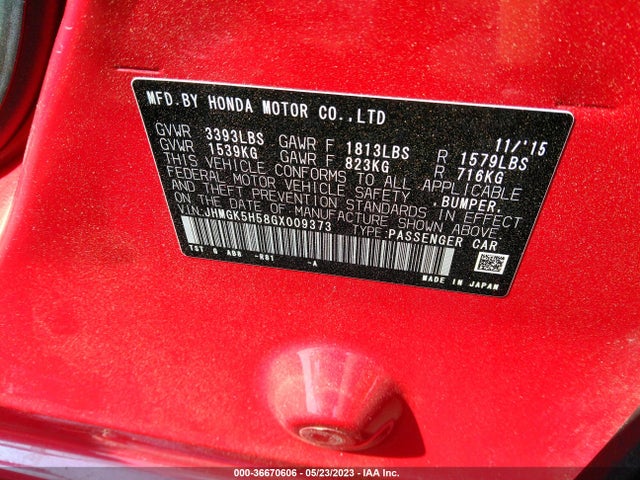 Honda FIT LX 2016 JHMGK5H58GX009373 Image 9
