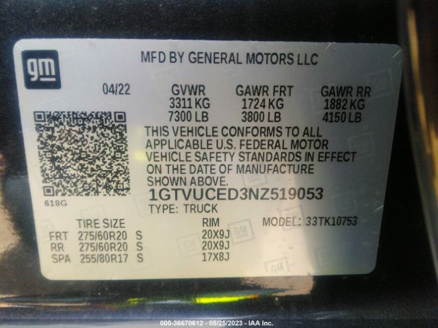 1GTVUCED3NZ519053 GMC Sierra 1500 Elevation