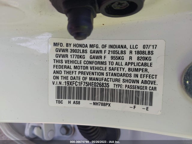 Honda Civic Sedan Ex-l 2017 19XFC1F75HE026835 Image 9
