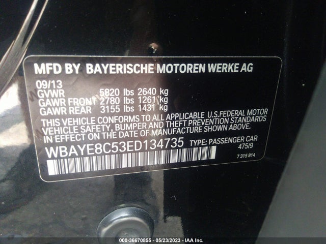 BMW 7 Series 750li 2014 WBAYE8C53ED134735 Image 9