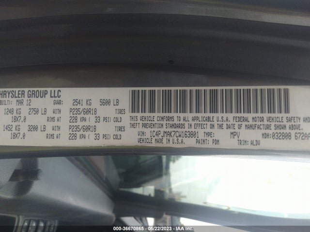 2012 JEEP LIBERTY SPORT LATITUDE VIN: 1C4PJMAK7CW163801
