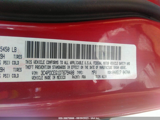 2013 DODGE JOURNEY R/T VIN: 3C4PDCEG1DT679408