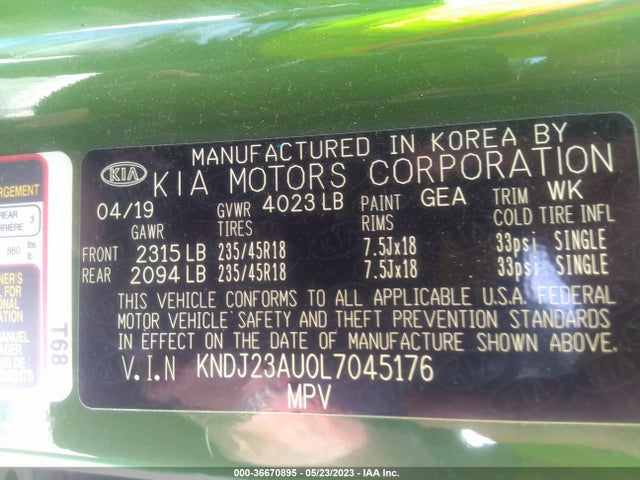KIA Soul X-line 2020 KNDJ23AU0L7045176 Image 10