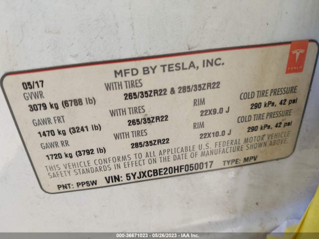 Tesla Model X 90d/75d/100d 2017 5YJXCBE20HF050017 Image 11
