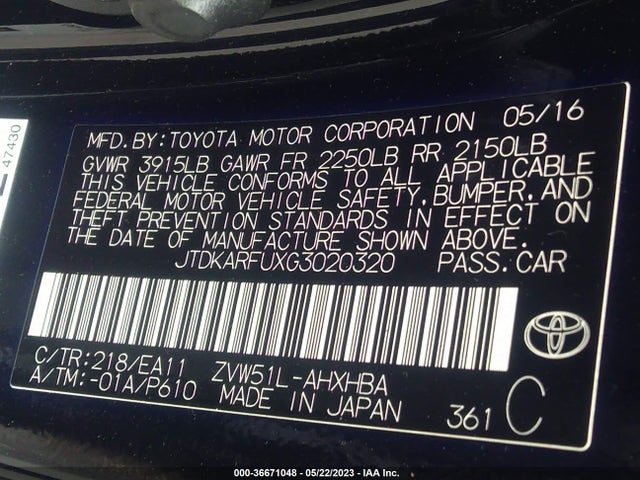 Toyota Prius Four 2016 JTDKARFUXG3020320 Image 11